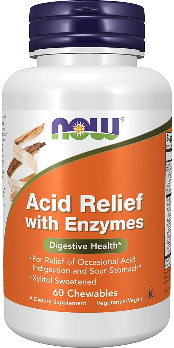 NOW Acid Relief with Enzymes,60 Chewables