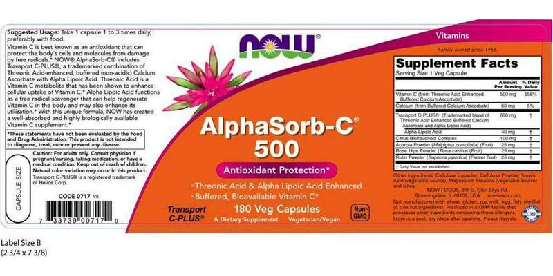 NOW AlphaSorb-C 500 mg,180 Capsules