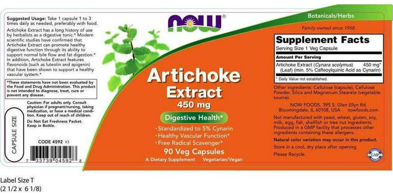 NOW Artichoke Extract 450mg,90 Veg Capsules