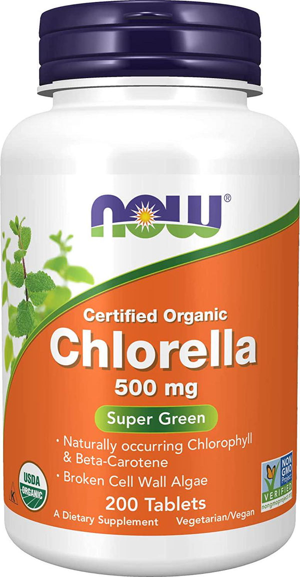 NOW Chlorella 500 mg, Certified Organic,200 Tablets