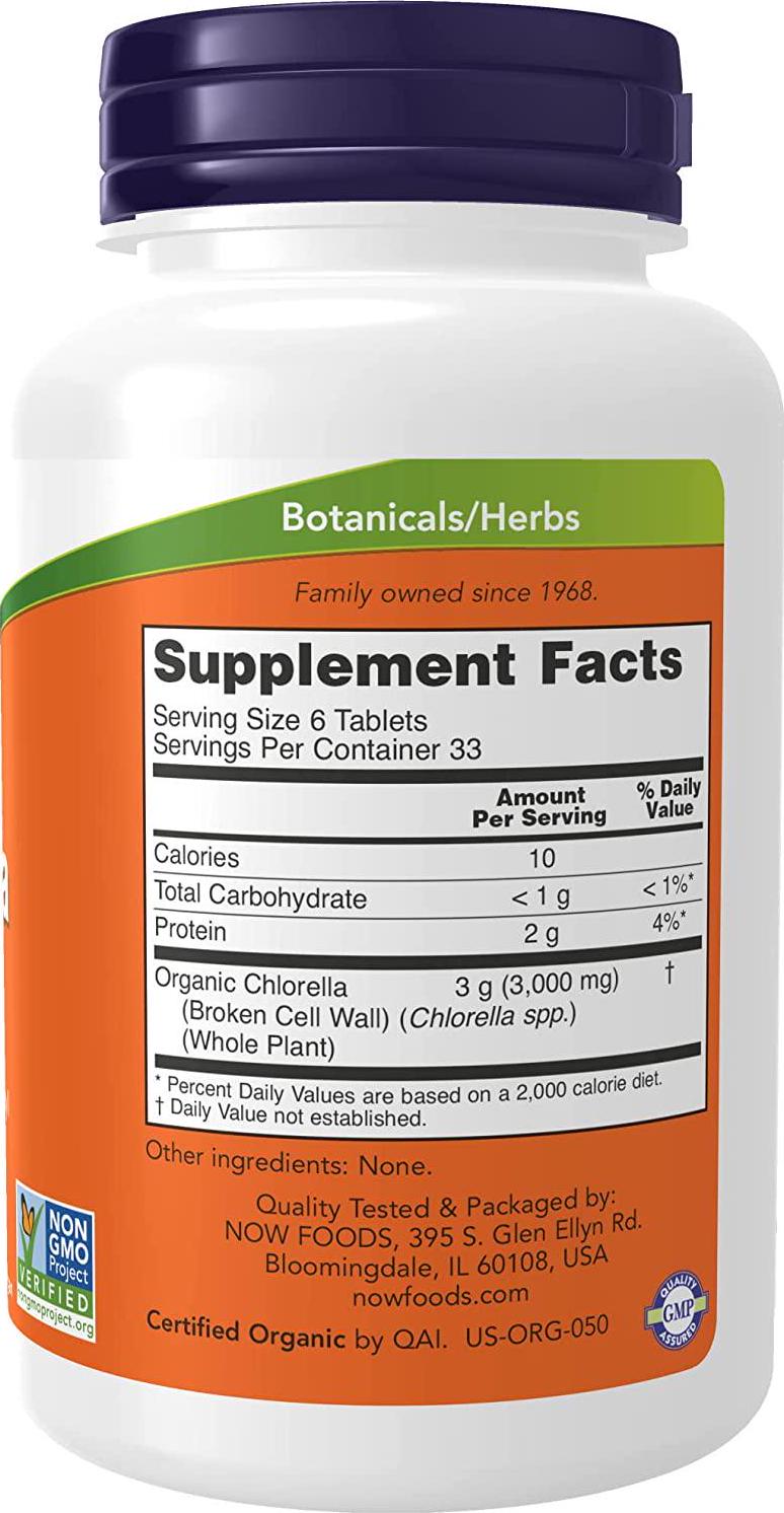 NOW Chlorella 500 mg, Certified Organic,200 Tablets