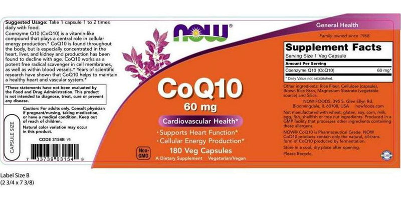 NOW CoQ10 60 mg,180 Veg Capsules