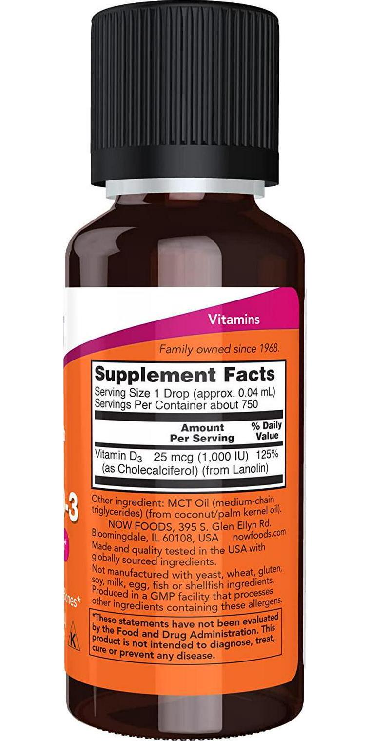 NOW Extra Strength Liquid Vitamin D-3, 1-Ounce