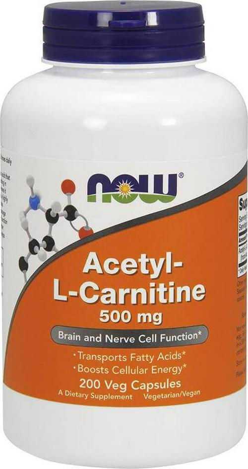 NOW Foods Acetyl L-Carnitine 500mg, 200 Vcaps, Pack of 2