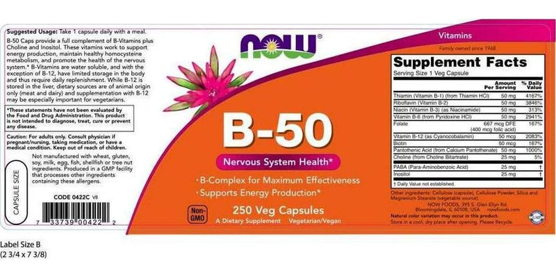 NOW Foods : B-50 Nutritional Health, 250 Caps (2 Pack)