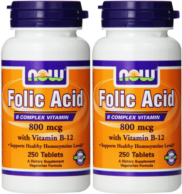 NOW Foods Folic Acid 800mcg, 250 Tablets (2 Pack)