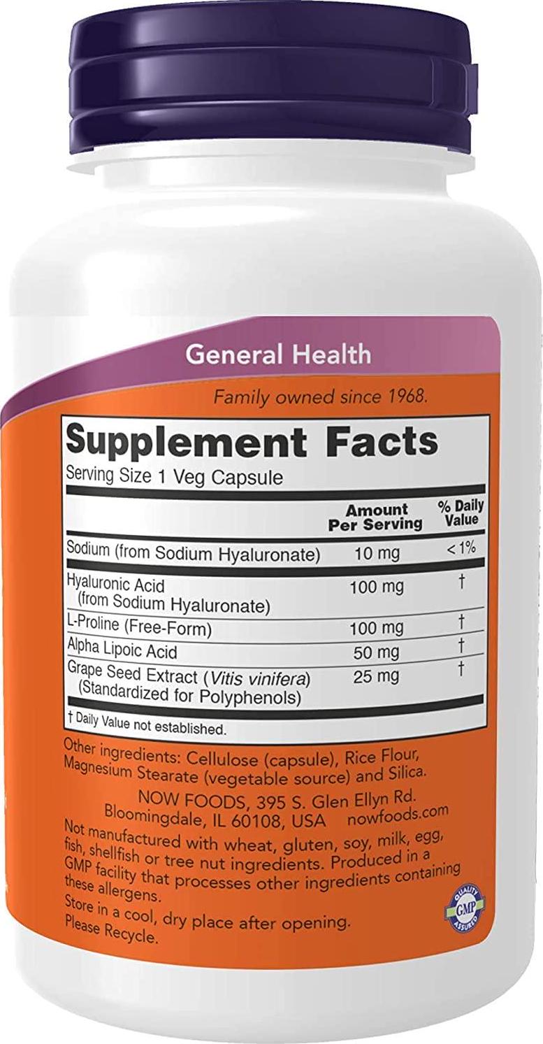 NOW Foods - Hyaluronic Acid 100 Mg - 120 Veg Capsule (Pack Of 2)