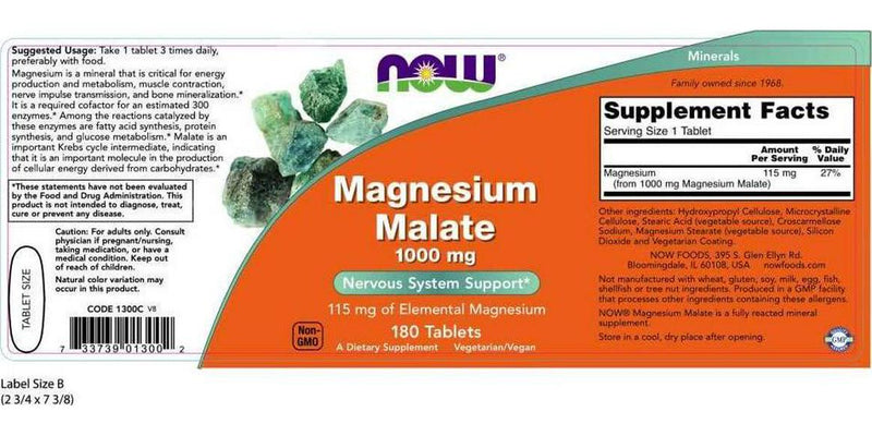 NOW Foods Now Magnesium Malate 1000Mg, 180 Tablets (Pack Of 2)