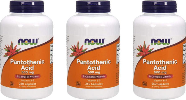 NOW Foods Pantothenic Acid 500Mg 250 Caps (Pack Of 3)