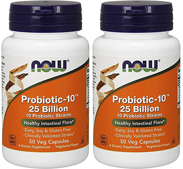 NOW Foods Probiotic-10 25 Billion 50Vcaps (2 Bottles)