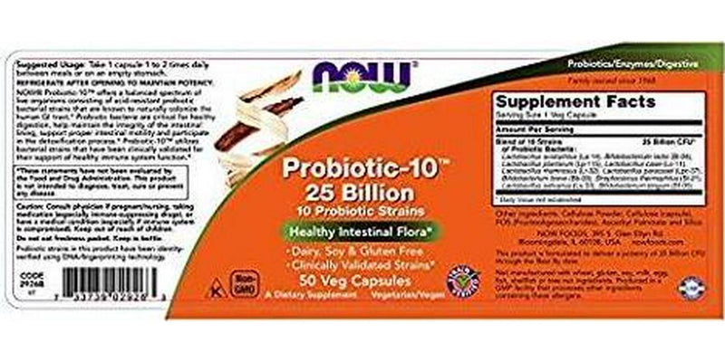 NOW Foods Probiotic-10 25 Billion 50Vcaps (2 Bottles)