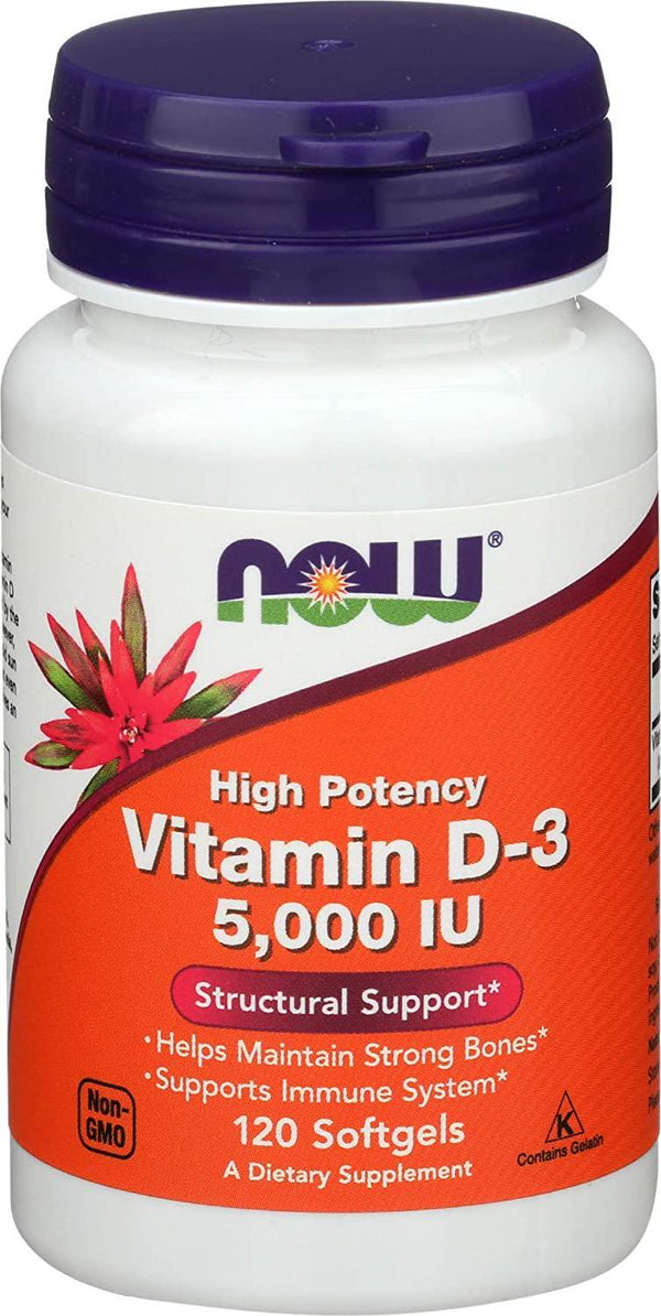 NOW Foods Vitamin D3 5000 Iu - 120 Softgels, 2 Pack