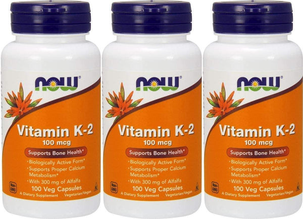 NOW Foods Vitamin K-2,100mcg, 100 Vcaps (3 pack)