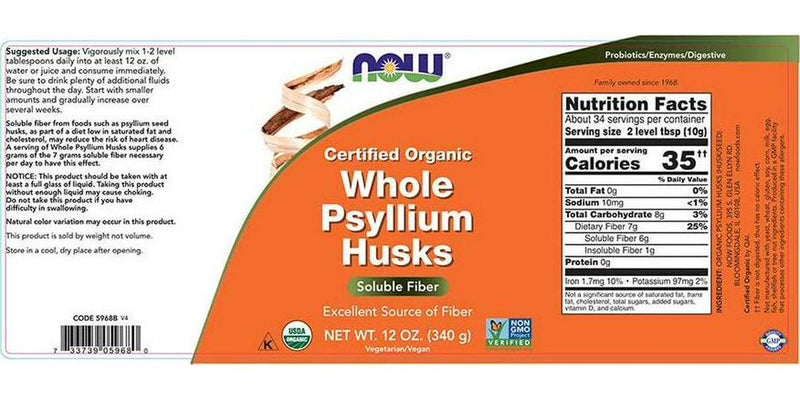 NOW Foods - Whole Psyllium Husks Intestinal Health 100% Certified Organic - 12 oz.