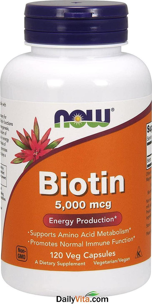 NOW Foods by Now Biotin Energy Production 5000 mcg- 120 Vcaps