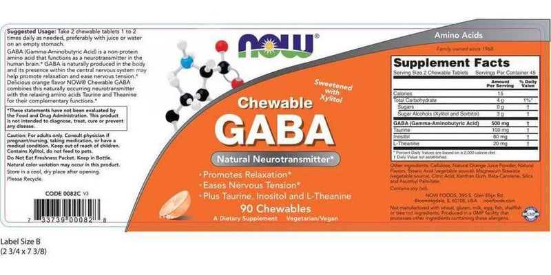 NOW GABA Orange Flavor, 90 Chewables