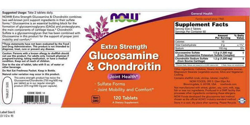 NOW Glucosamine and Chondroitin Extra Strength,120 Tablets