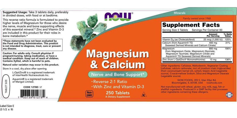 NOW Magnesium and Calcium,250 Tablets