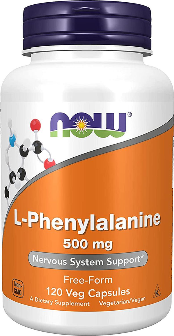NOW Nahrungsergänzungsmittel, L-Phenylalanin 500 mg, Unterstützung des Nervensystems*, Aminosäure, 120 pflanzliche Kapseln