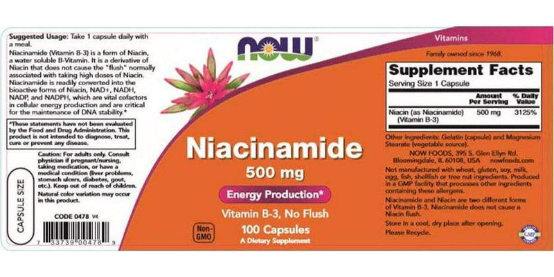 NOW Niacinamide 500mg,100 Capsules