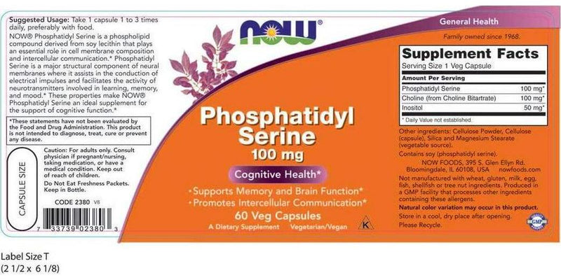 NOW Phosphatidyl Serine 100mg, 60 Veg Capsules