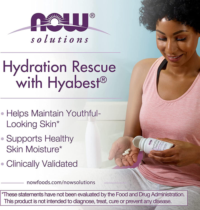 NOW Solutions, Hydration Rescue with Hyabest hyaluronic acid, Helps Maintain Youthful Looking Skin*, Supports Healthy Skin Moisture*, 60 Veg Capsules