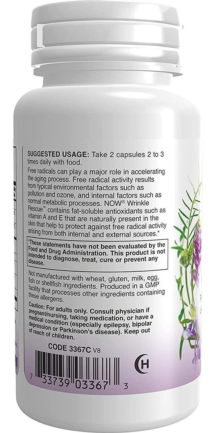 NOW Solutions, Wrinkle Rescue Capsules, Targeted Blend with Vitamins A, C and E, 60 Capsules