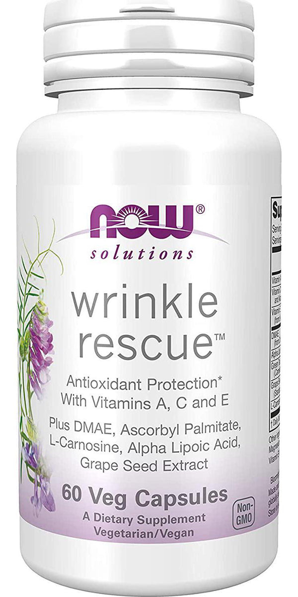 NOW Solutions, Wrinkle Rescue Capsules, Targeted Blend with Vitamins A, C and E, 60 Capsules