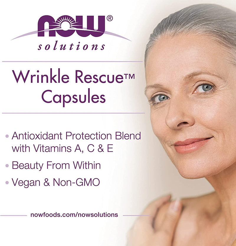 NOW Solutions, Wrinkle Rescue Capsules, Targeted Blend with Vitamins A, C and E, 60 Capsules