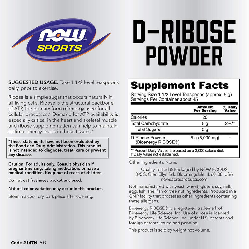 NOW Sports D-Ribose Powder, 8-Ounce