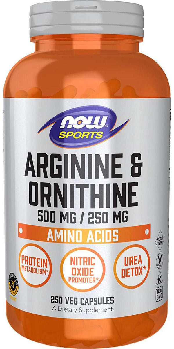 NOW Sports Nutrition, Arginine and Ornithine 500/250 mg, Amino Acids, 250 Veg Capsules