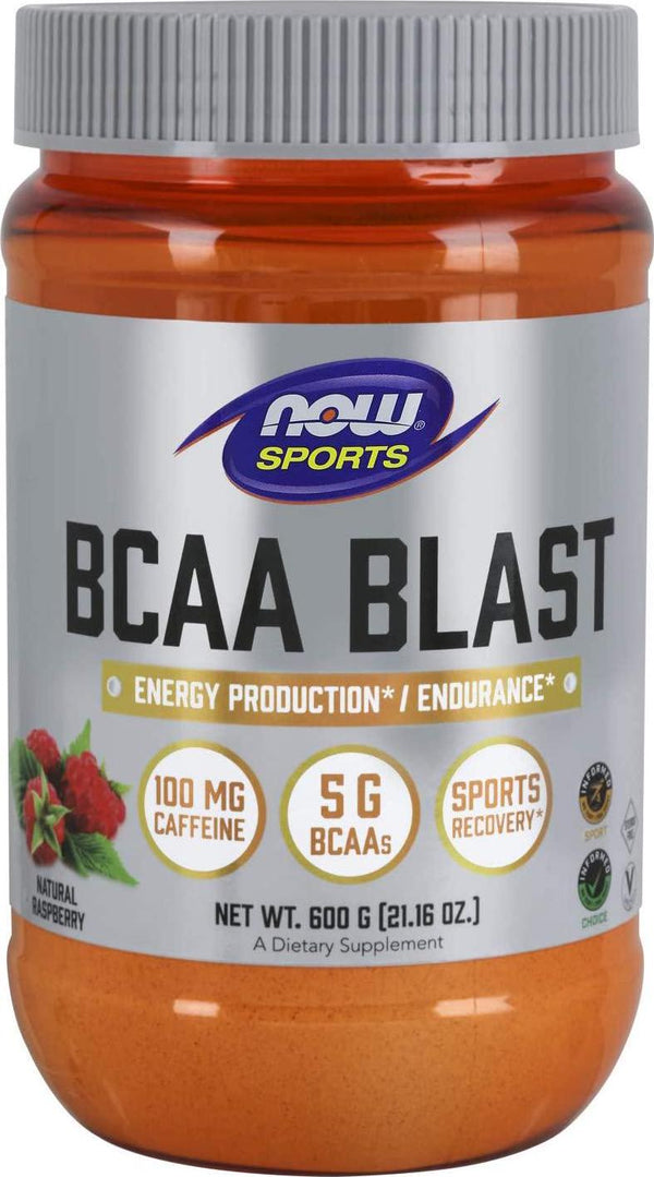 NOW Sports Nutrition, BCAA Blast Powder, 5 g BCAA, 100 mg Caffeine, Raspberry, 600-Grams