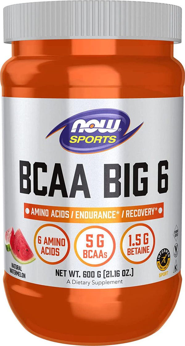NOW Sports Nutrition, BCAA (Branched Chain Amino Acids) Big 6, Watermelon Flavor, 600 Grams