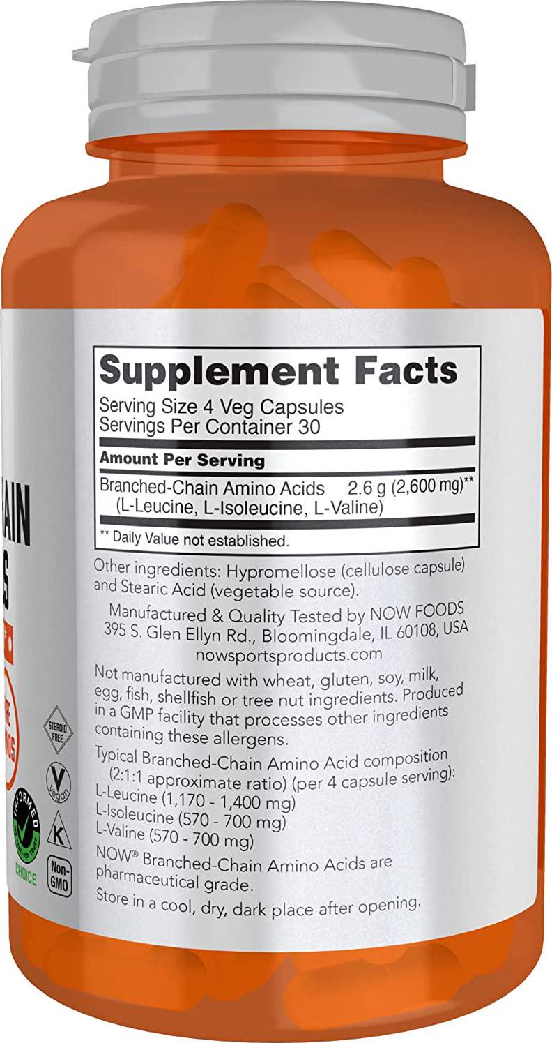 NOW Sports Nutrition, Branched Chain Amino Acids, With Leucine, Isoleucine and Valine, 120 Veg Capsules