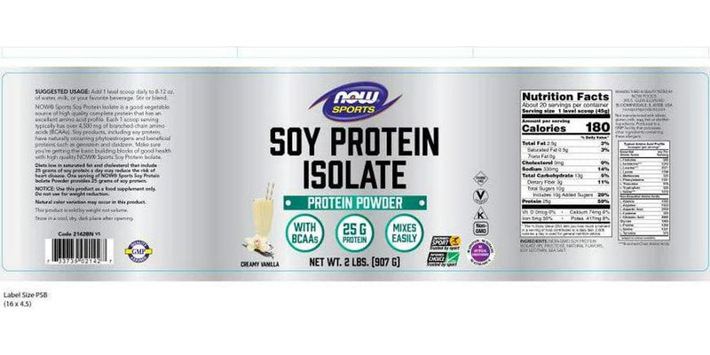 NOW Sports Nutrition, Soy Protein Isolate, 25 g With BCAAs, Creamy Vanilla Powder, 2-Pound