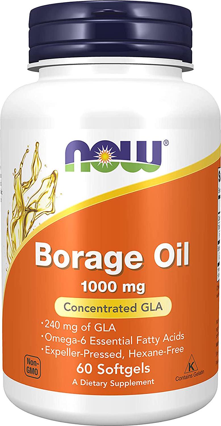 NOW Suplementos, Aceite de Borraja 1000 mg con 240mg de GLA (Ácido Gamma Linolénico), 60 cápsulas blandas