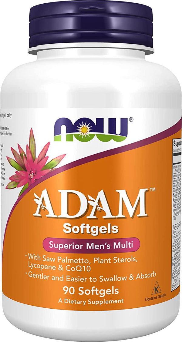 NOW Supplements, ADAM Men&#039;s Multivitamin with Saw Palmetto, Plant Sterols, Lycopene and CoQ10, 90 Softgels