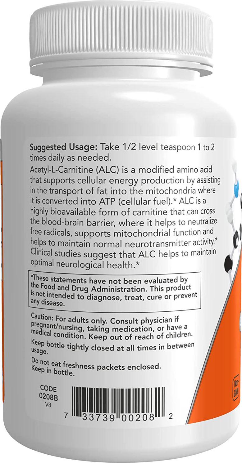 NOW Supplements, ALC (Acetyl-L-Carnitine) Powder, Brain and Nerve Cell Function*, 3-Ounce