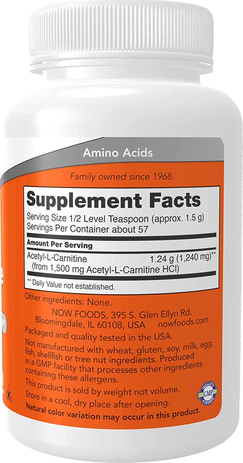 NOW Supplements, ALC (Acetyl-L-Carnitine) Powder, Brain and Nerve Cell Function*, 3-Ounce