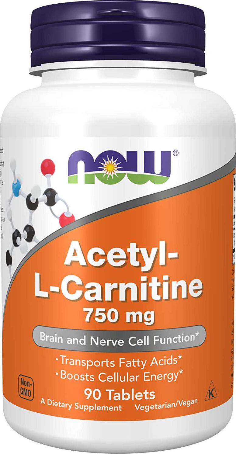 NOW Supplements, Acetyl-L-Carnitine 750 mg, Amino Acid, Brain And Nerve Cell Function*, 90 Tablets