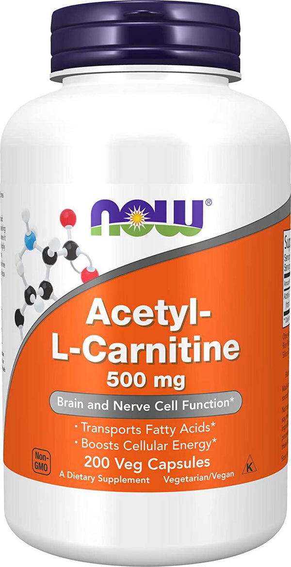 NOW Supplements, Acetyl-L Carnitine 500 mg, Amino Acid, Brain And Nerve Cell Function*, 200 Veg Capsules