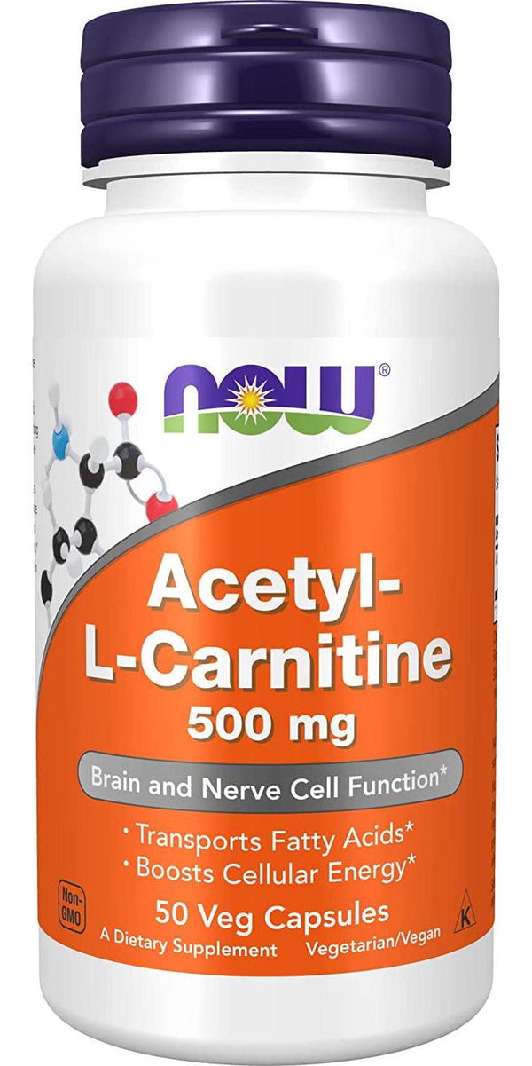 NOW Supplements, Acetyl-L Carnitine 500 mg, Amino Acid, Brain And Nerve Cell Function*, 50 Veg Capsules