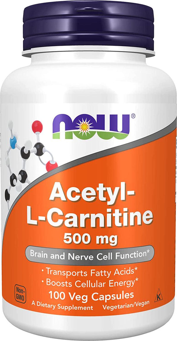 NOW Supplements, Acetyl-L Carnitine 500 mg, Amino Acid, Brain And Nerve Cell Function*, 100 Veg Capsules