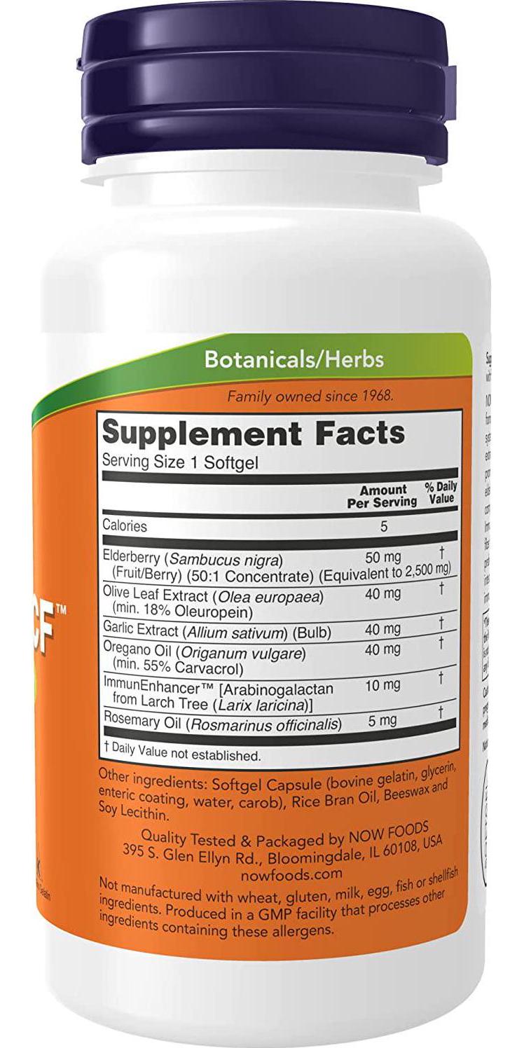 NOW Supplements, AlliBiotic CF , with Garlic Extract, Olive Leaf Extract, Elderberry and Oregano, Non-Drowsy Formula, 60 Softgels