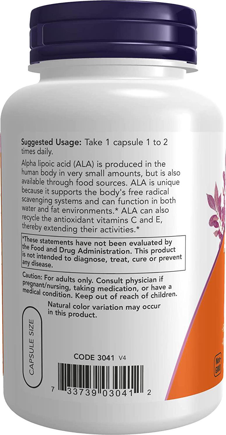 NOW Supplements, Alpha Lipoic Acid 100 mg with Vitamins C and E, Free Radical Scavenger*, 120 Veg Capsules