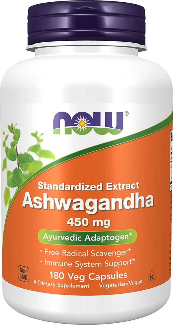 NOW Supplements, Ashwagandha (Withania somnifera)450 mg (Standardized Extract), 180 Veg Capsules