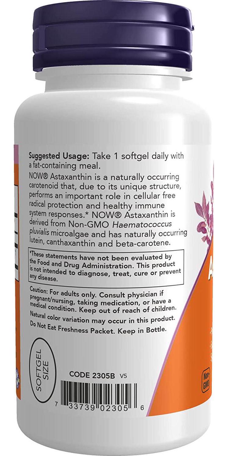 NOW Supplements, Astaxanthin 4 mg derived from Non-GMO Haematococcus Pluvialis Microalgae and has naturally occurring Lutein, Canthaxanthin and Beta-Carotene, 90 Softgels