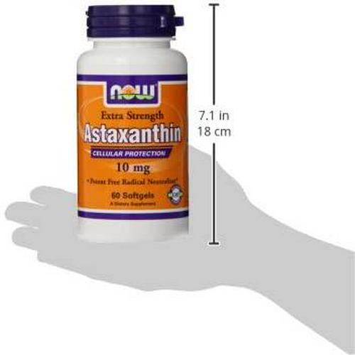 NOW Supplements, Astaxanthin 10mg, Extra Strength,derived from Non-GMO Haematococcus Pluvialis Microalgae and has naturally occurring Lutein, Canthaxanthin and Beta-Carotene, 60 Softgels