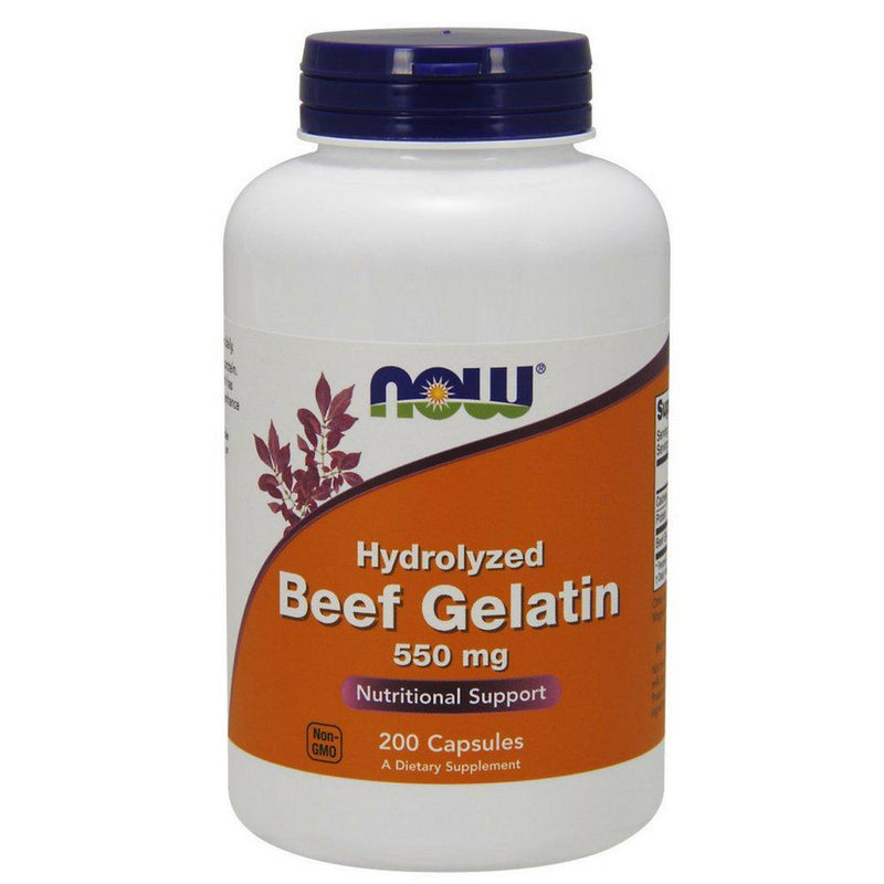 NOW Supplements, Beef Gelatin 550 mg, Hydrolyzed, Nutritional Support, 200 Capsules