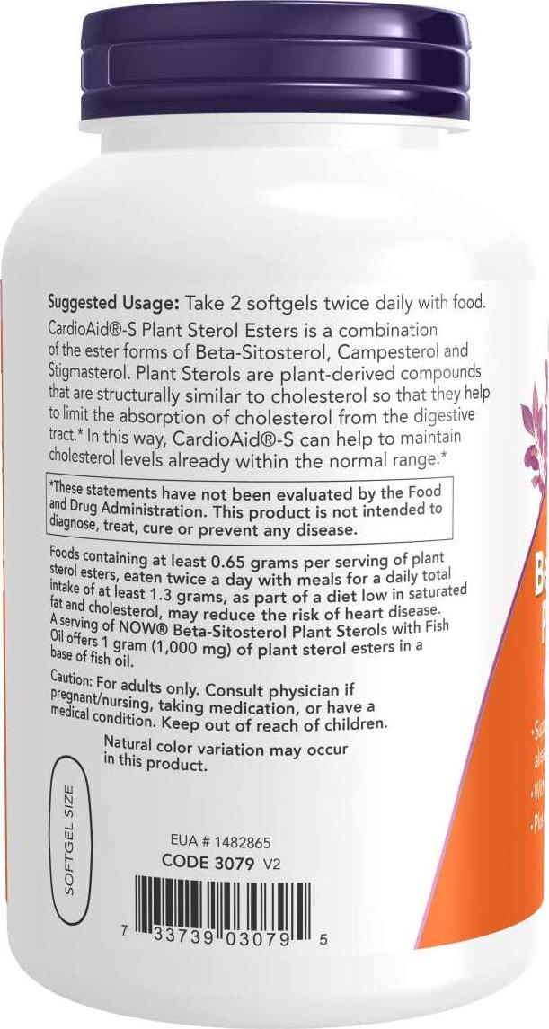 NOW Supplements, Beta-Sitosterol Plant Sterols with CardioAidÂ -S Plant Sterol Esters and Added Fish Oil, 180 Softgels